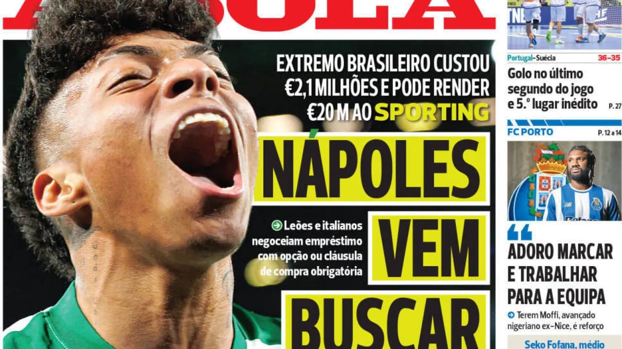 Mercado do futebol: Nápoles investe 20M€ em talento brasileiro